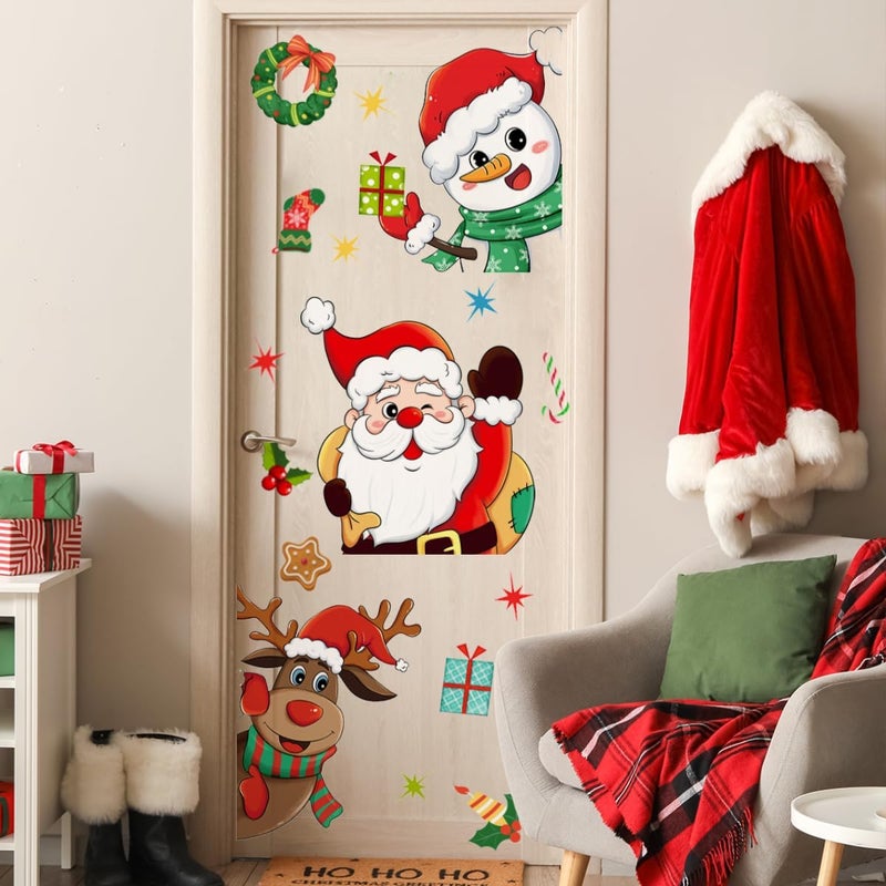 Demonwer Christmas Door Decals Santa Claus Snowman Reindeer Door Stickers Cute Christmas Decals for Xmas Winter Holiday Living Room Bedroom Decorations - Image 3